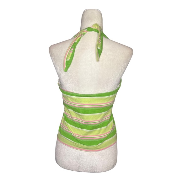 Y2K Green & Pink Striped Halter Top Tank Medium - Picture 4 of 4